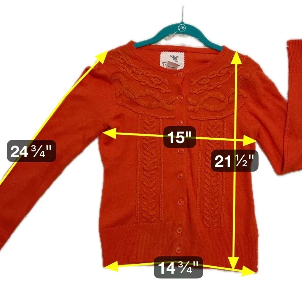 Anthropologie Tabitha Women’s Orange Embroidered Flower Cardigan Sweater Boho XS - Picture 4 of 7